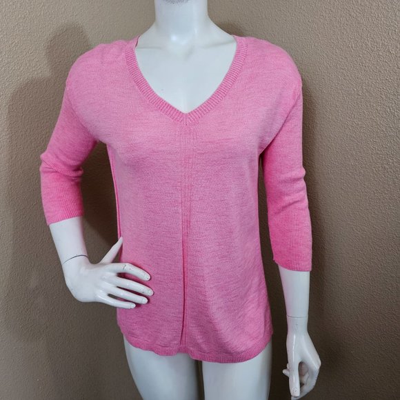 TALBOTS Marled Pink V-neck Cotton Pullover Sweater~Size XS - Picture 1 of 9